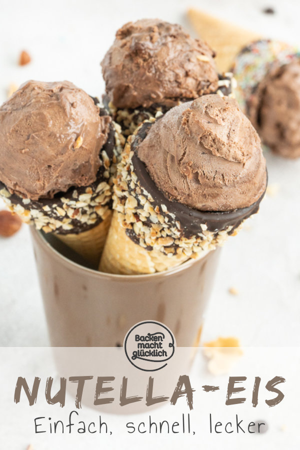 Nur 5 Zutaten und 5 Minuten Aufwand: Leckeres Nutella-Eis selbermachen ist überhaupt nicht schwer. Wer Nussnougat-Creme mag, wird dieses Nutellaeis Rezept lieben! #backenmachtglücklich #nutella #eiscreme #schokoeis #rezept