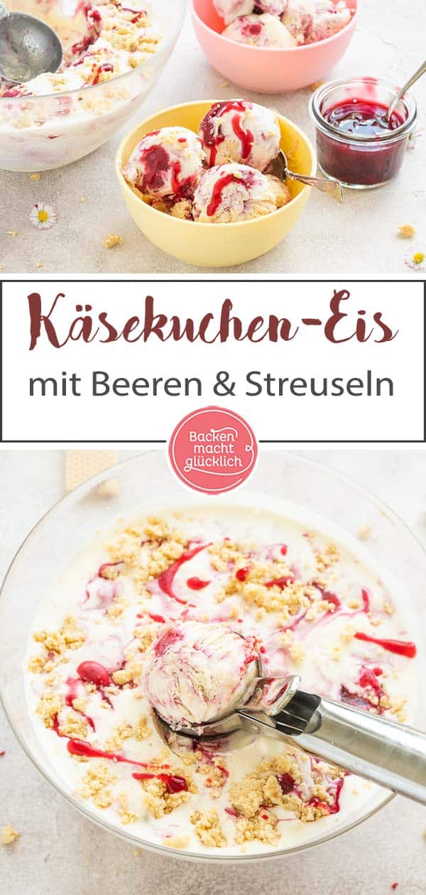 Wer Käsekuchen und Eis liebt, wird diese Cheesecake Eiscreme lieben! Das Lemon Cheesecake Eis funktioniert ohne Eismaschine und wird trotzdem cremig. Ihr werdet sehen: Ben and Jerrys Eis selbermachen ist super einfach! #backenmachtglücklich #eis #rezept #cheesecake