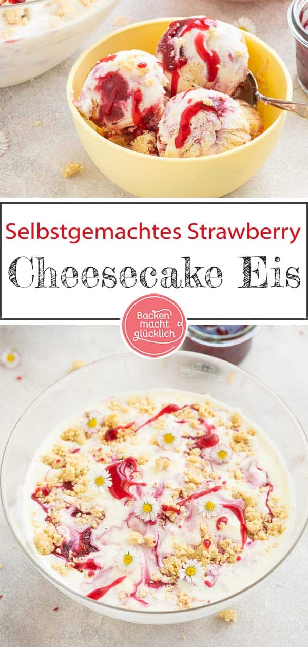 Wer Käsekuchen und Eis liebt, wird diese Cheesecake Eiscreme lieben! Das Lemon Cheesecake Eis funktioniert ohne Eismaschine und wird trotzdem cremig. Ihr werdet sehen: Ben and Jerrys Eis selbermachen ist super einfach! #backenmachtglücklich #eis #rezept #cheesecake