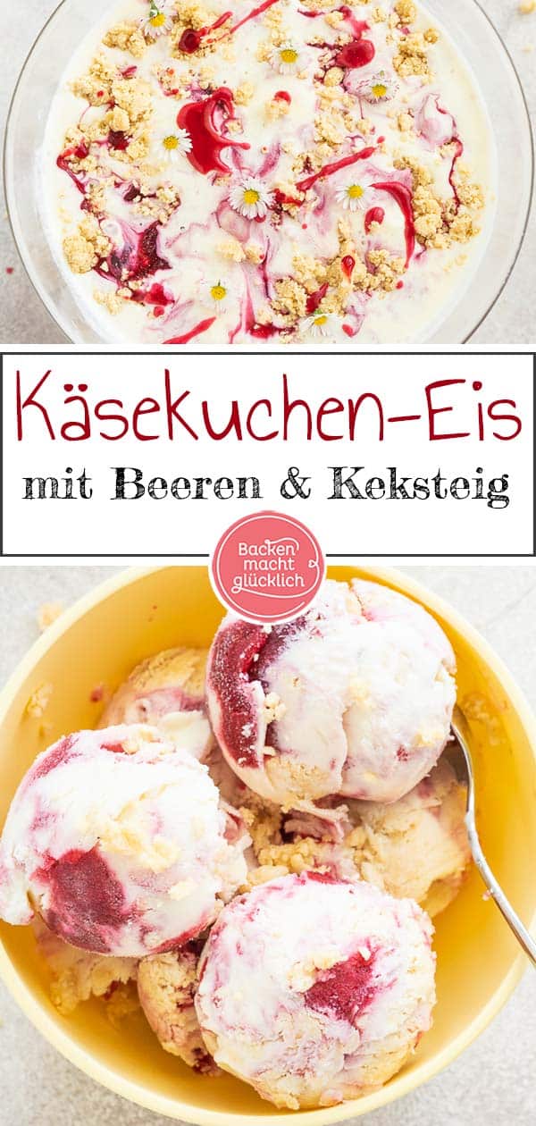 Wer Käsekuchen und Eis liebt, wird diese Cheesecake Eiscreme lieben! Das Lemon Cheesecake Eis funktioniert ohne Eismaschine und wird trotzdem cremig. Ihr werdet sehen: Ben and Jerrys Eis selbermachen ist super einfach! #backenmachtglücklich #eis #rezept #cheesecake
