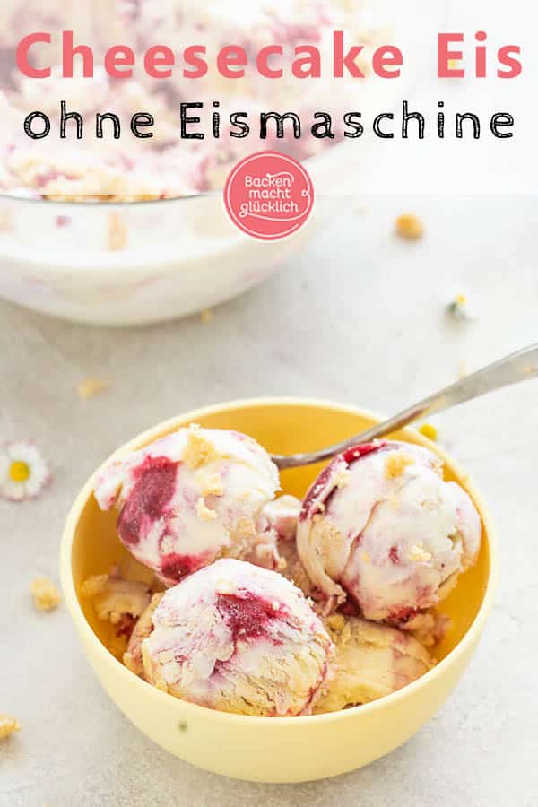 Wer Käsekuchen und Eis liebt, wird diese Cheesecake Eiscreme lieben! Das Lemon Cheesecake Eis funktioniert ohne Eismaschine und wird trotzdem cremig. Ihr werdet sehen: Ben and Jerrys Eis selbermachen ist super einfach! #backenmachtglücklich #eis #rezept #cheesecake
