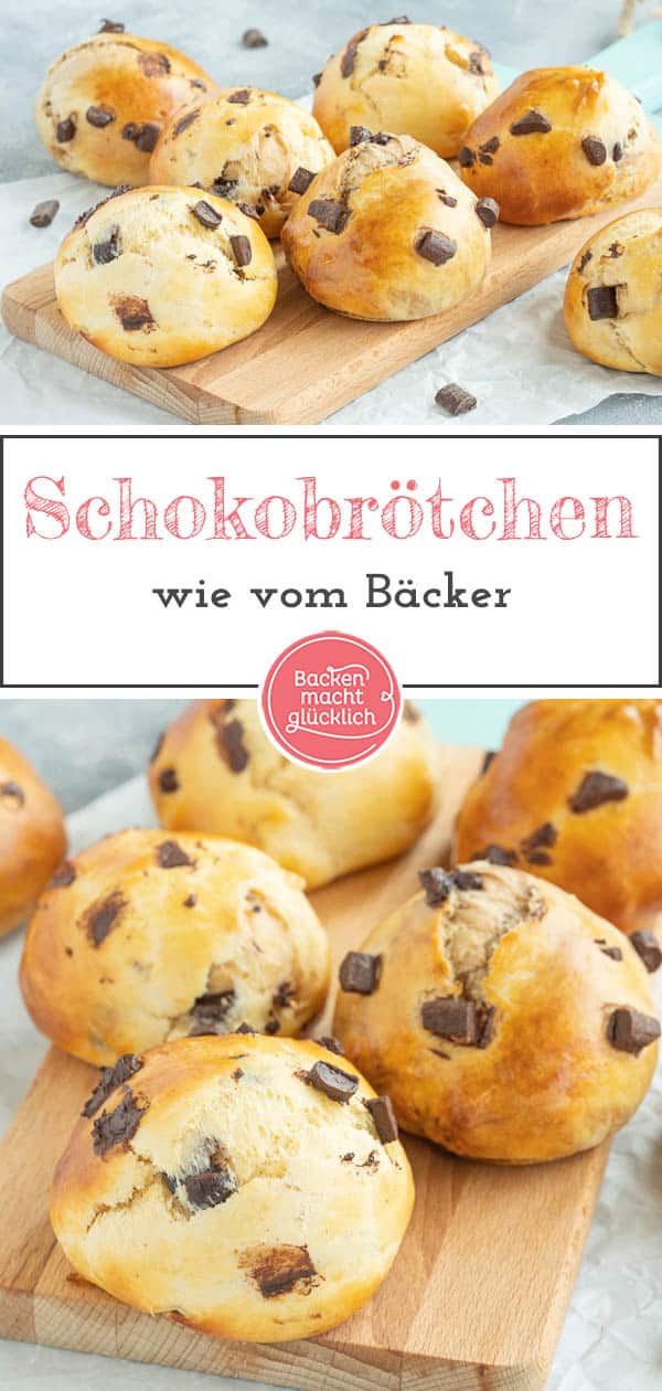 Echt genial: Die Milchbrötchen mit Schokodrops sind blitzschnell gebacken und kommen bei Klein und Groß super gut an. Der Teig für die Schokobrötchen mit Hefe muss nur 20 Minuten gehen und ist danach schon fertig zum Backen! #schokobrötchen #hefe #milchbrötchen #kinder #backenmachtglücklich
