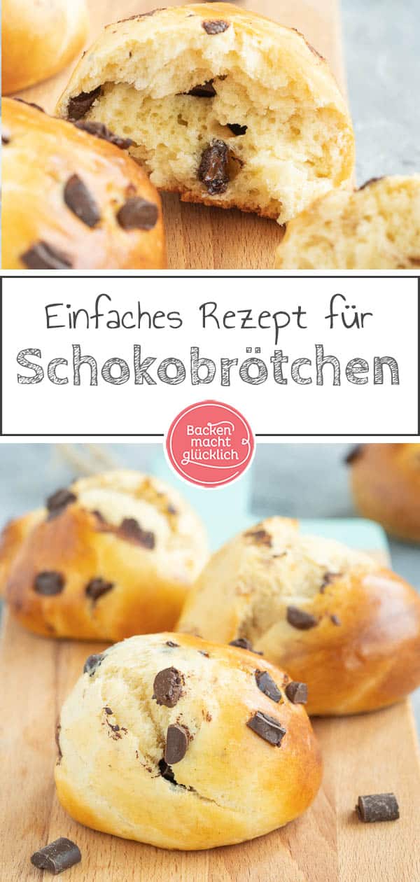 Echt genial: Die Milchbrötchen mit Schokodrops sind blitzschnell gebacken und kommen bei Klein und Groß super gut an. Der Teig für die Schokobrötchen mit Hefe muss nur 20 Minuten gehen und ist danach schon fertig zum Backen! #schokobrötchen #hefe #milchbrötchen #kinder #backenmachtglücklich