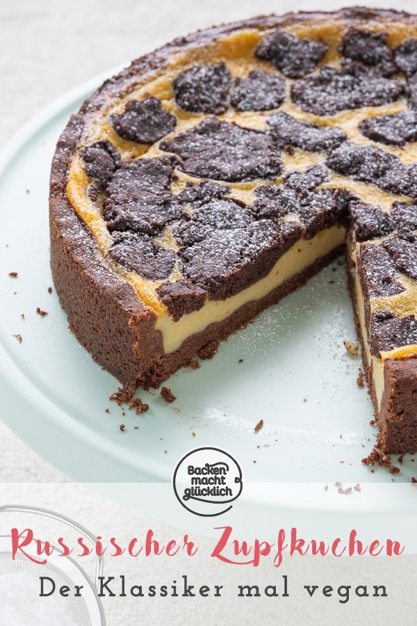Russischer Zupfkuchen schmeckt auch vegan: Dieses Rezept für einen super cremigen Russischen Zupfkuchen kommt ganz ohne Ei, Butter, Sahne oder Quark aus.