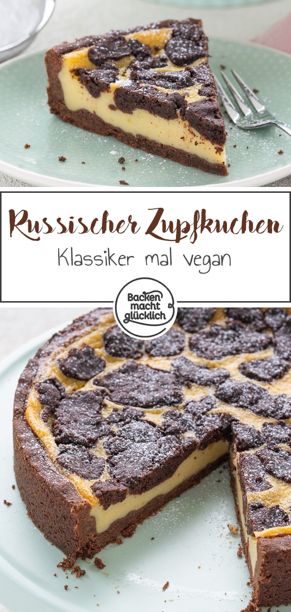 Russischer Zupfkuchen schmeckt auch vegan: Dieses Rezept für einen super cremigen Russischen Zupfkuchen kommt ganz ohne Ei, Butter, Sahne oder Quark aus.