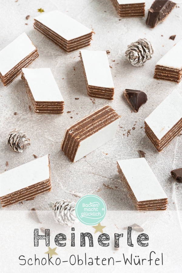 Das beste Rezept für Heinerle zu Weihnachten. Die Schoko-Oblaten-Würfel sind super schnell und einfach zubereitet, ganz ohne Backen!