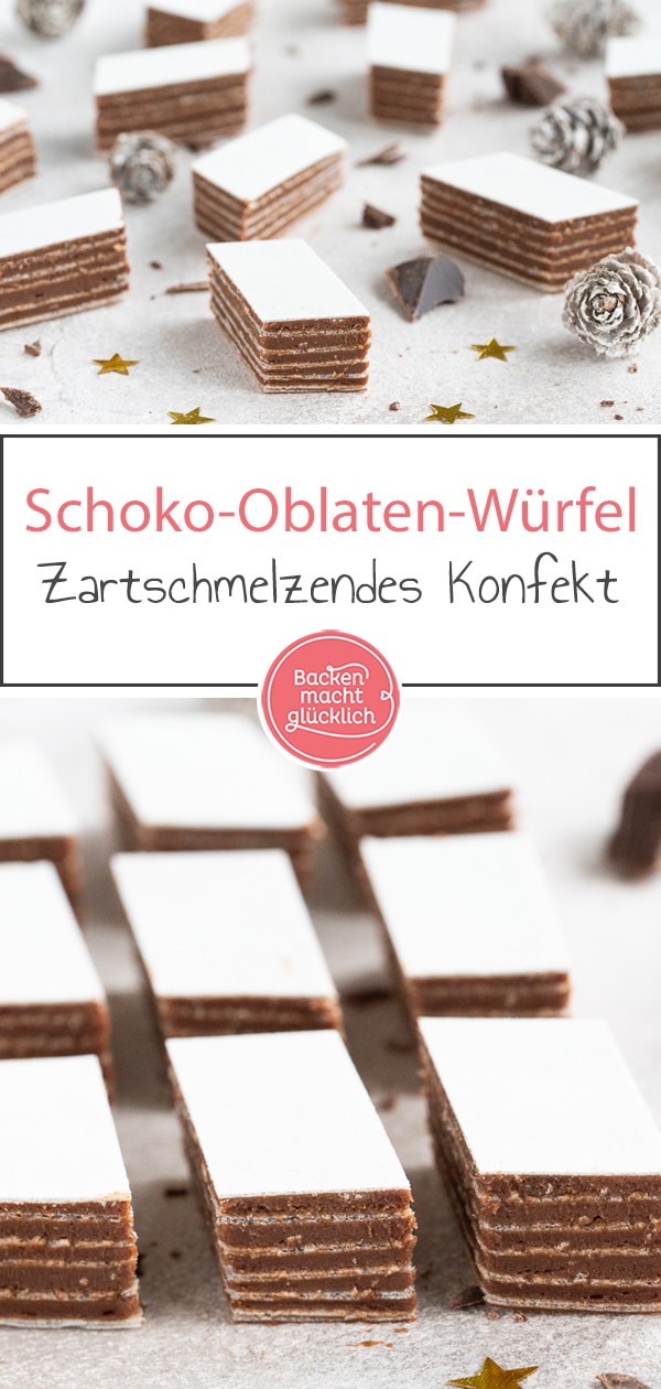 Das beste Rezept für Heinerle zu Weihnachten. Die Schoko-Oblaten-Würfel sind super schnell und einfach zubereitet, ganz ohne Backen!