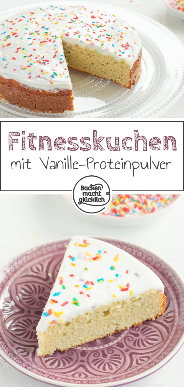 Mit dem kalorienarmen Vanillekuchen liegt ihr immer richtig! Der Fitnesskuchen hat weniger als 100 kcal pro Stück und passt perfekt in die Diät.