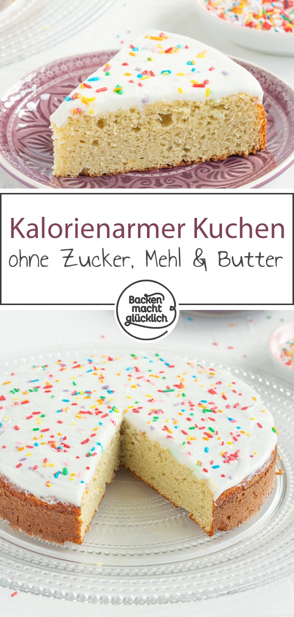 Mit dem kalorienarmen Vanillekuchen liegt ihr immer richtig! Der Fitnesskuchen hat weniger als 100 kcal pro Stück und passt perfekt in die Diät.