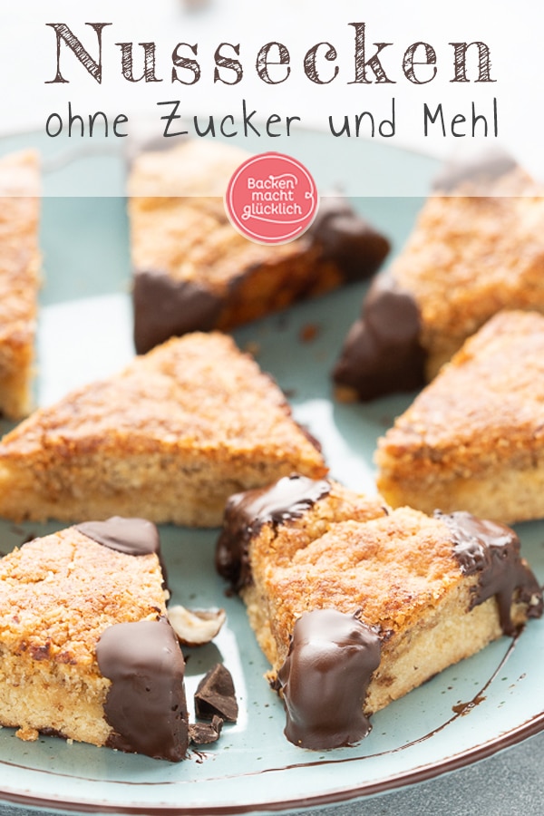 Selbstgemachte Nussecken ohne Zucker, die sogar noch besser schmecken als beim Bäcker! Die gesunden glutenfreien Nussecken sind super zum Naschen für zwischendurch.