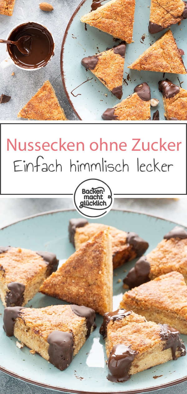 Selbstgemachte Nussecken ohne Zucker, die sogar noch besser schmecken als beim Bäcker! Die gesunden glutenfreien Nussecken sind super zum Naschen für zwischendurch.
