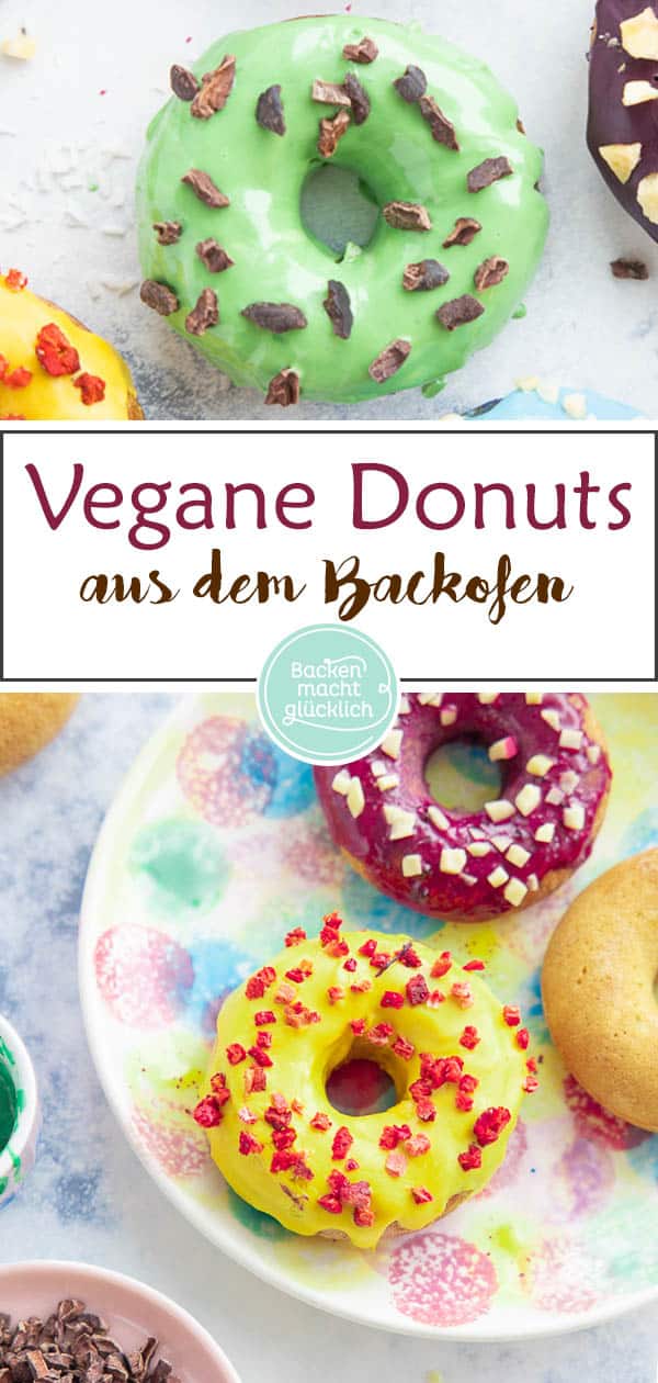 Gesunde Donuts: vegan, zuckerfrei & natürlich gefärbt. Obwohl diese Donuts ohne Eier, Butter, Milch, Lebensmittelfarbe und Zucker auskommen, schmecken sie toll. Ein echter Hingucker und perfekt für jeden, der kalorienarme Donuts backen will