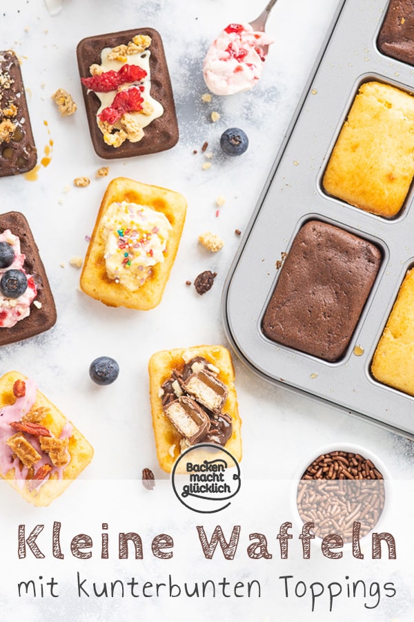 Köstliche Mini-Waffeln aus dem Ofen sind der absolute Hit! Die kleinen Waffeln ohne Hefe sind ganz schnell gebacken und lassen sich wunderbar vielfältig dekorieren.