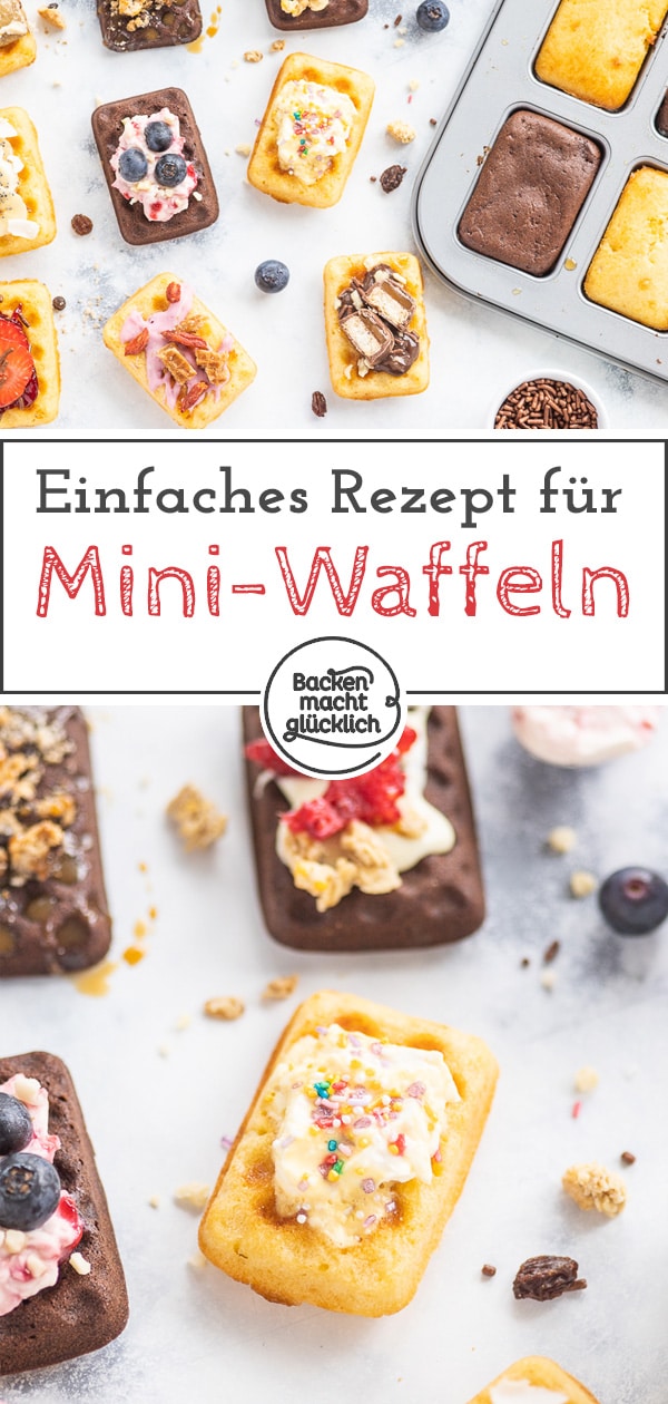 Köstliche Mini-Waffeln aus dem Ofen sind der absolute Hit! Die kleinen Waffeln ohne Hefe sind ganz schnell gebacken und lassen sich wunderbar vielfältig dekorieren.