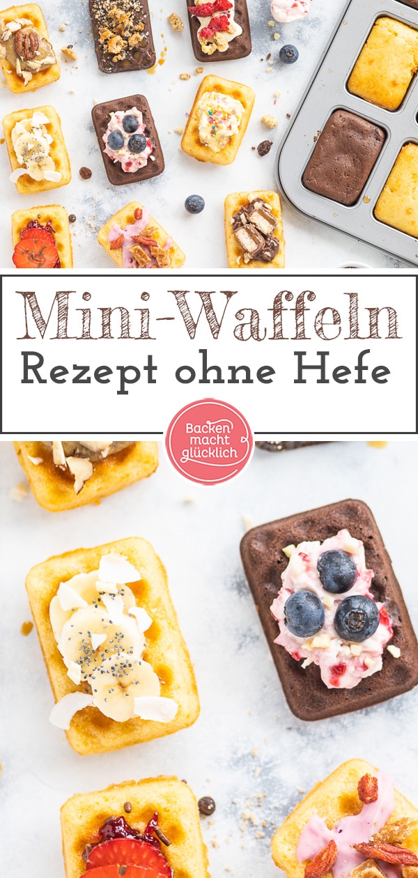 Köstliche Mini-Waffeln aus dem Ofen sind der absolute Hit! Die kleinen Waffeln ohne Hefe sind ganz schnell gebacken und lassen sich wunderbar vielfältig dekorieren.