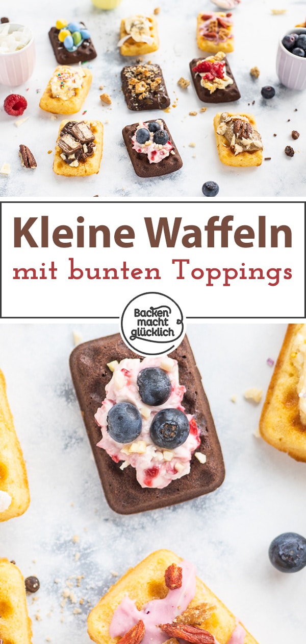 Köstliche Mini-Waffeln aus dem Ofen sind der absolute Hit! Die kleinen Waffeln ohne Hefe sind ganz schnell gebacken und lassen sich wunderbar vielfältig dekorieren.