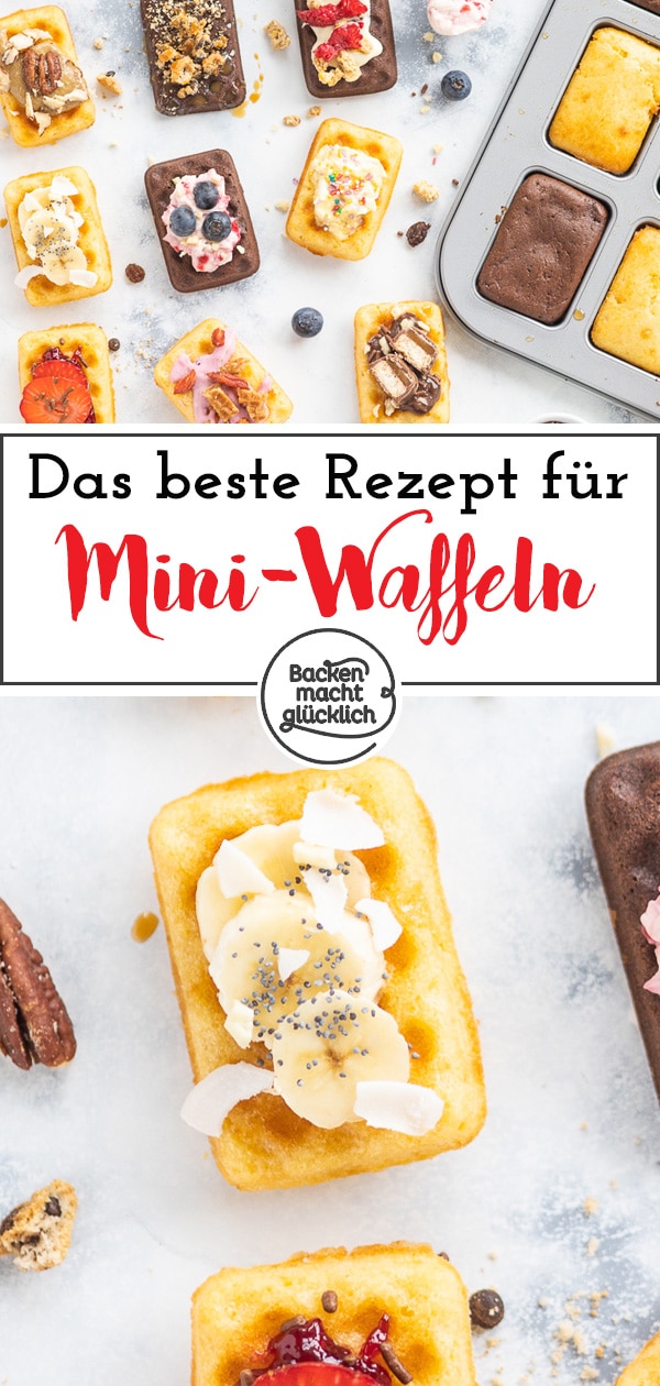 Köstliche Mini-Waffeln aus dem Ofen sind der absolute Hit! Die kleinen Waffeln ohne Hefe sind ganz schnell gebacken und lassen sich wunderbar vielfältig dekorieren.