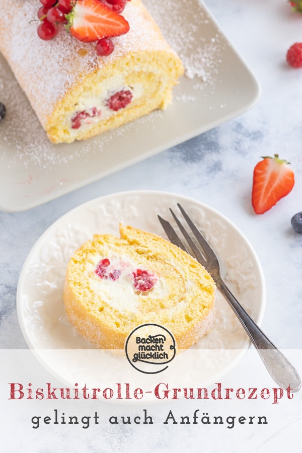 Diese leckere Biskuitrolle gelingt immer: Das beste Grundrezept für eine fluffige und cremige Biskuitroulade, die ihr nach Belieben mit Obst und anderen Zutaten füllen und dekorieren könnt.