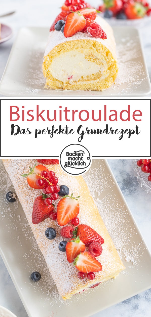 Diese leckere Biskuitrolle gelingt immer: Das beste Grundrezept für eine fluffige und cremige Biskuitroulade, die ihr nach Belieben mit Obst und anderen Zutaten füllen und dekorieren könnt.