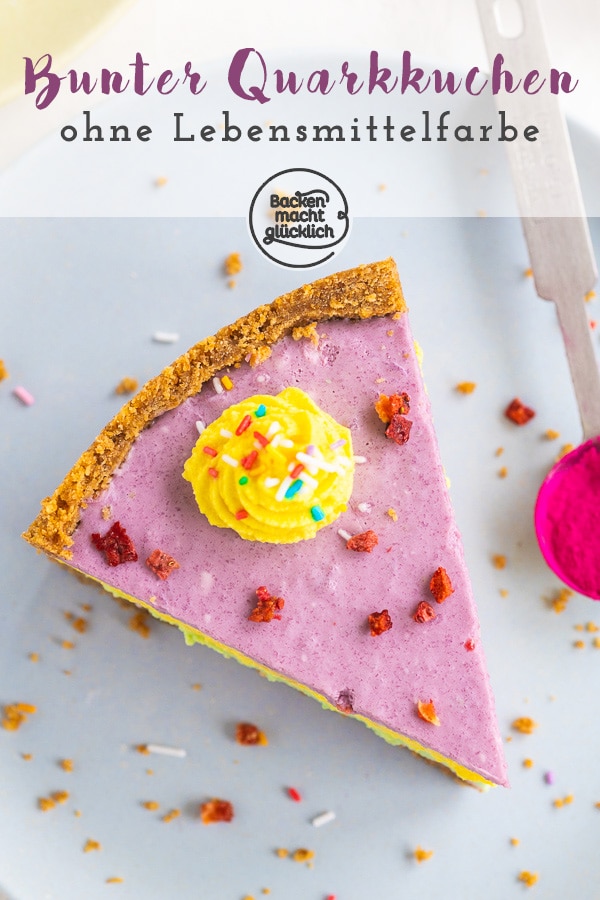 Bunter Käsekuchen: Mit diesem bunten Cheesecake ohne Backen macht ihr nicht nur Kinder happy! Der Regenbogen-Käsekuchen ohne Lebensmittelfarbe kommt immer gut an