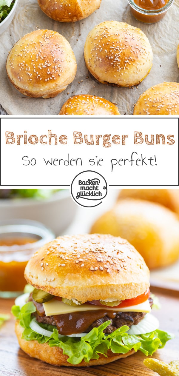 Mit diesem Rezept für Brioche Burger Buns kann der nächste Grillabend kommen! Die Hamburgerbrötchen mit Trockenhefe sind einfach & schnell gemacht.