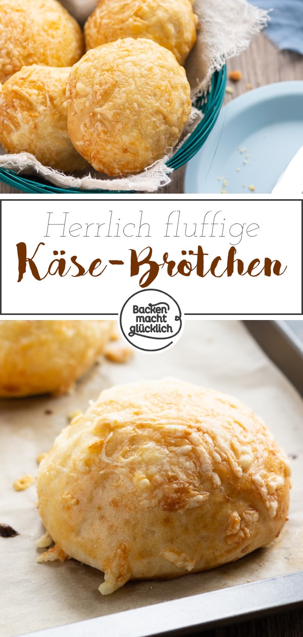 Diese mit Käse überbackenen Brötchen werden herrlich weich und fluffig. Die Käse-Brötchen sind besser als vom Bäcker!