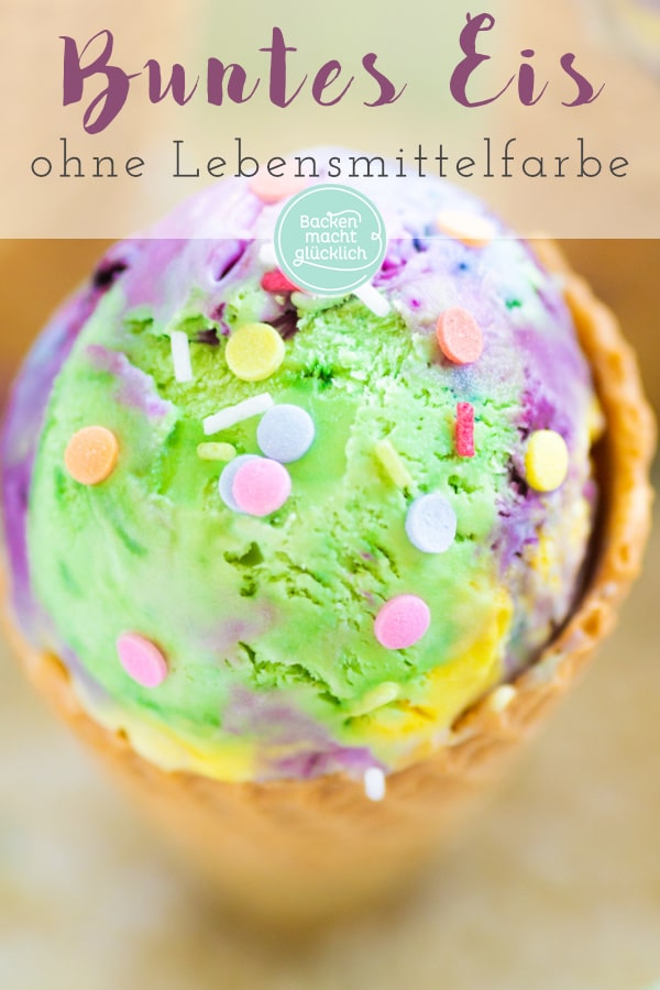 Regenbogen-Eis selbermachen ohne Eismaschine: Diese bunte Eiscreme macht richtig Spaß! Ihr braucht weder besonderes Equipment noch künstliche Lebensmittelfarbe. Ein tolles, besonderes Kinder-Eis!