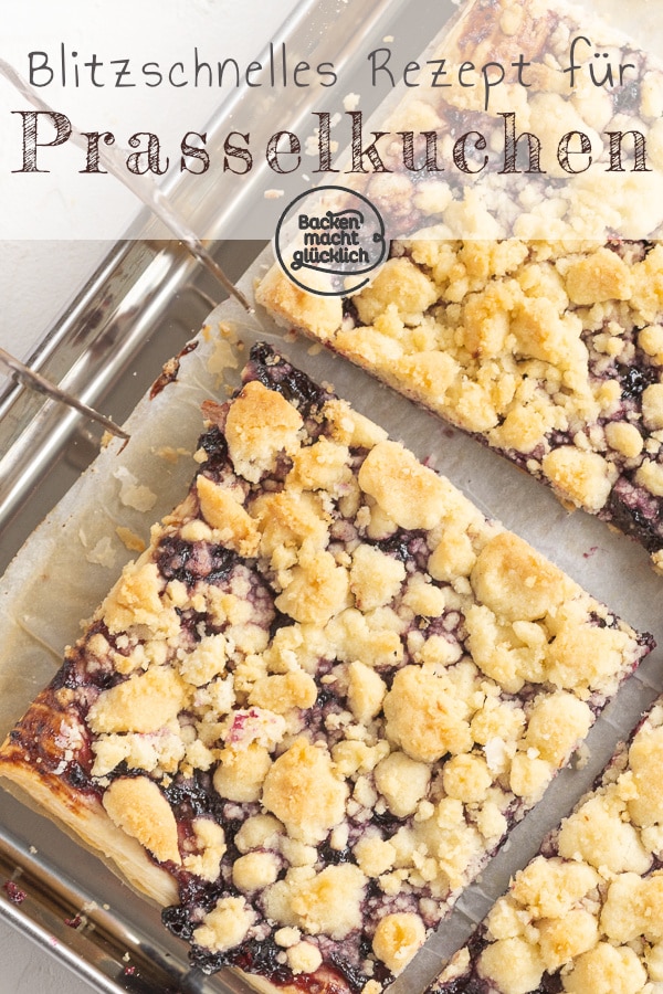 Einfacher Blätterteigkuchen aus knusprigem, dünnem Boden, fruchtiger Marmelade und einer extra dicken Schicht Butterstreusel. Dieser Prasselkuchen ist ein tolles Last-Minute-Rezept.