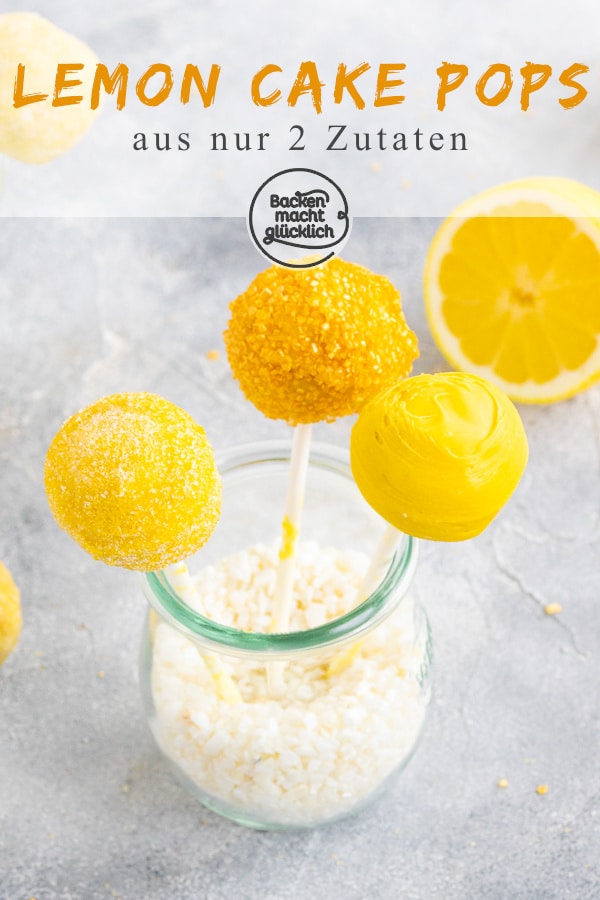 Zitronen Cake Pops ohne Backen – diese Kuchenkugeln am Stiel bestehen aus nur 2 Zutaten und sind einfach super lecker!