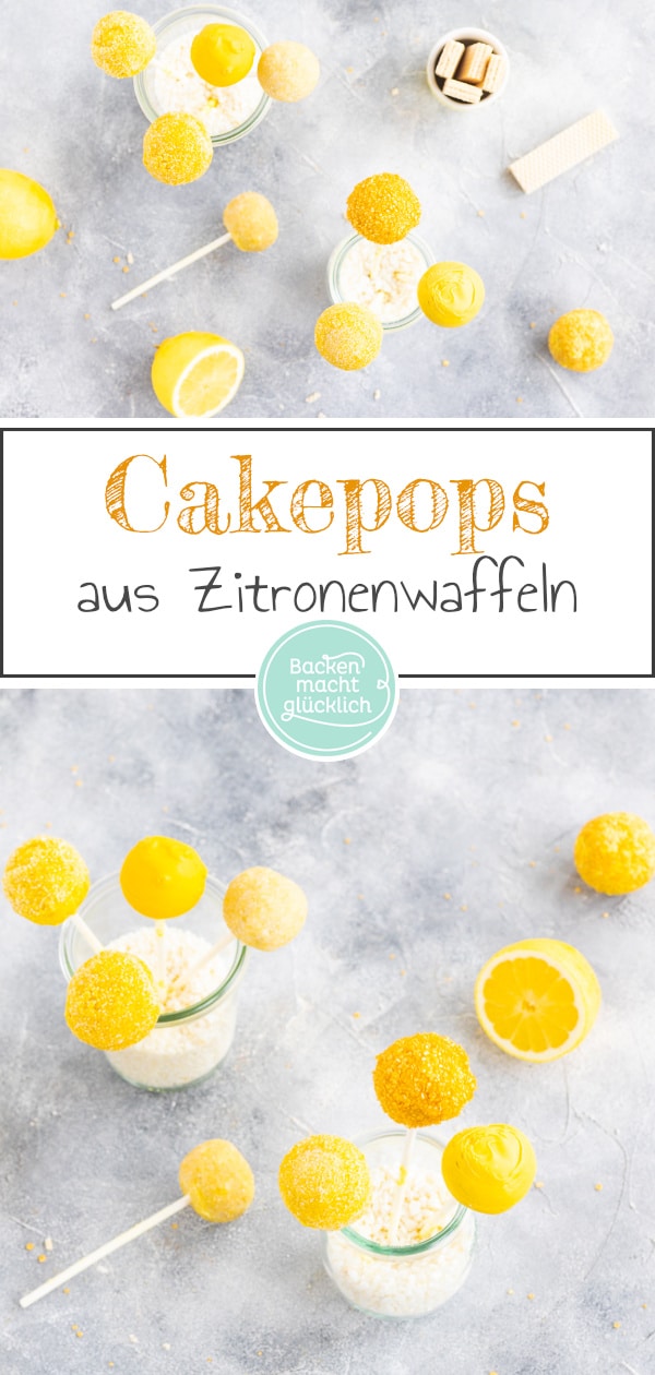 Zitronen Cake Pops ohne Backen – diese Kuchenkugeln am Stiel bestehen aus nur 2 Zutaten und sind einfach super lecker!