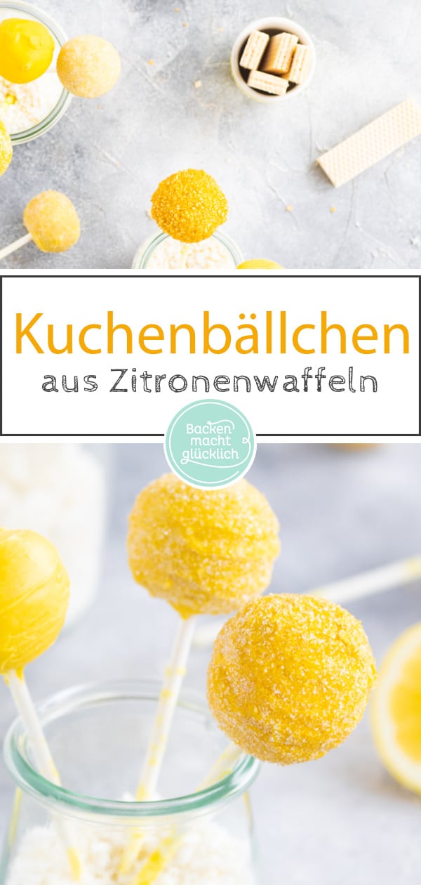 Zitronen Cake Pops ohne Backen – diese Kuchenkugeln am Stiel bestehen aus nur 2 Zutaten und sind einfach super lecker!