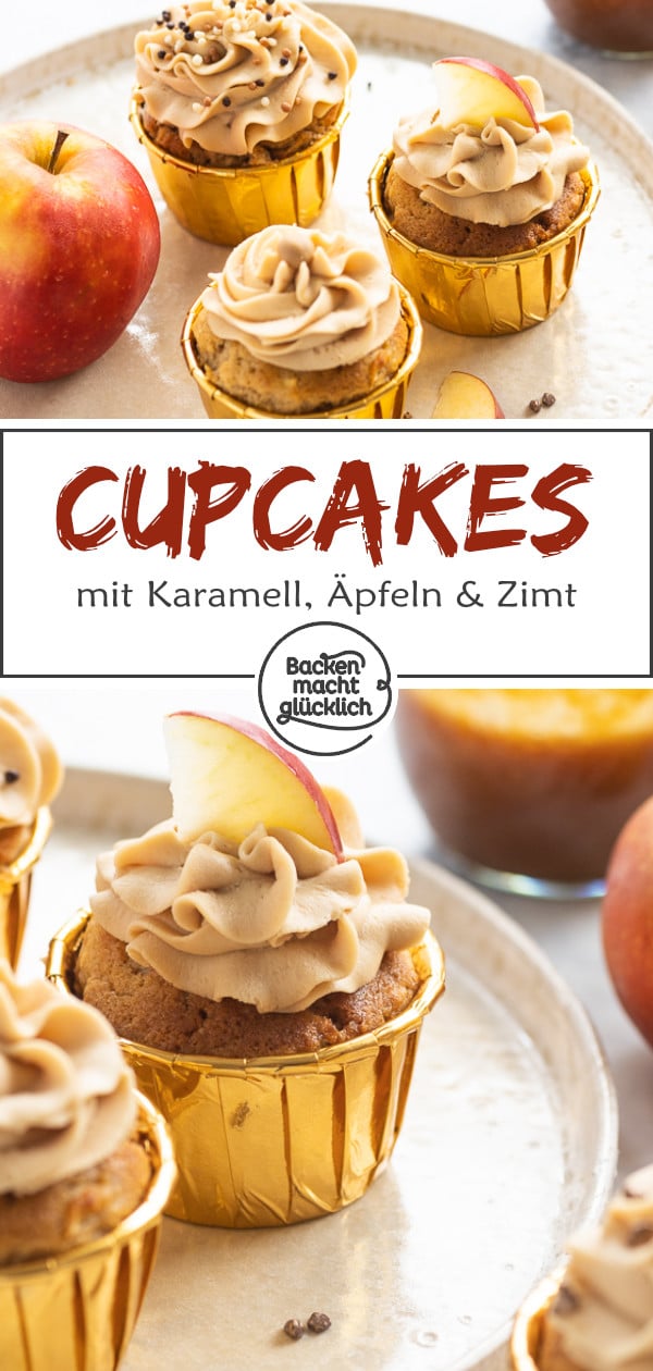 Einfache Apfel-Cupcakes mit Karamell-Frosting: Dieses Herbst-Rezept ist wirklich genial. Die Karamell-Cupcakes werden super saftig und lecker!