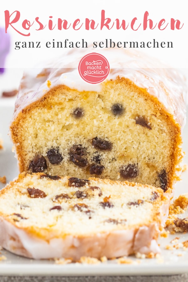 Omas Rührkuchen mit Rosinen wird herrlich saftig und fruchtig. Das Rezept für leckeren Rosinenkuchen lässt sich wunderbar am Vortag backen.