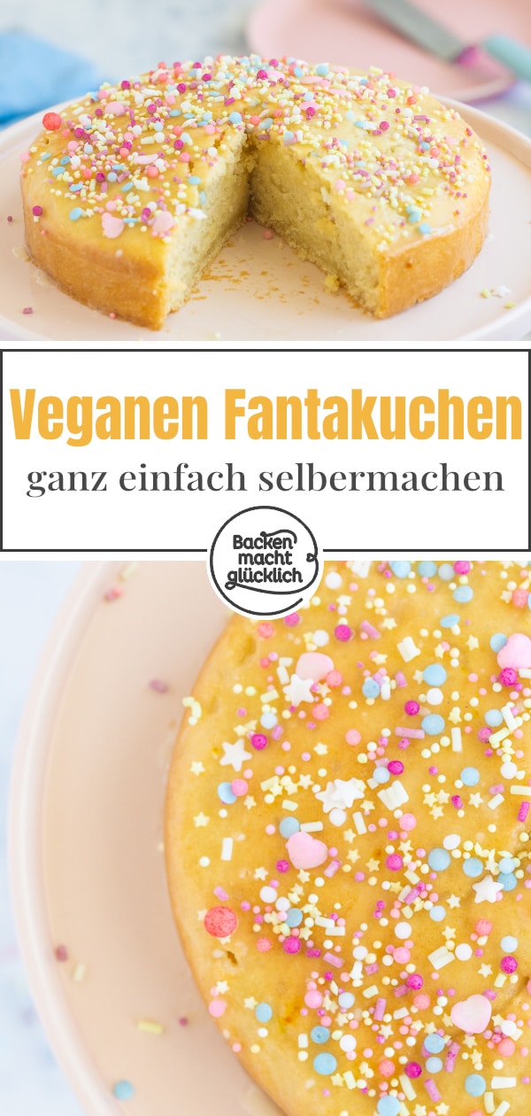 Blitzschnelles Rezept für eine super flaumigen, saftigen Fantakuchen ohne Ei. Dieser vegane Limokuchen kommt garantiert gut an!
