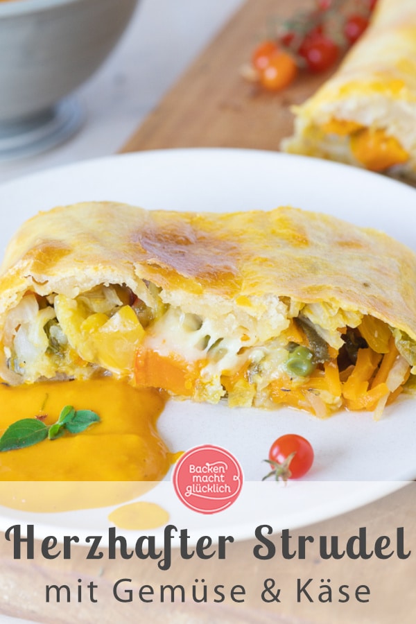 Leckerer Gemüsestrudel aus selbstgemachtem Strudelteig, den man ganz nach Belieben füllen kann. Der herzhafte Strudel schmeckt der ganzen Familie!