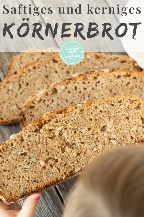 Ein tolles herzhaftes Sauerteigbrot mit ganzen Getreidekörnern, Kernen und Saaten. Das Körnerbrot schmeckt mit Roggen, Dinkel oder Weizen.