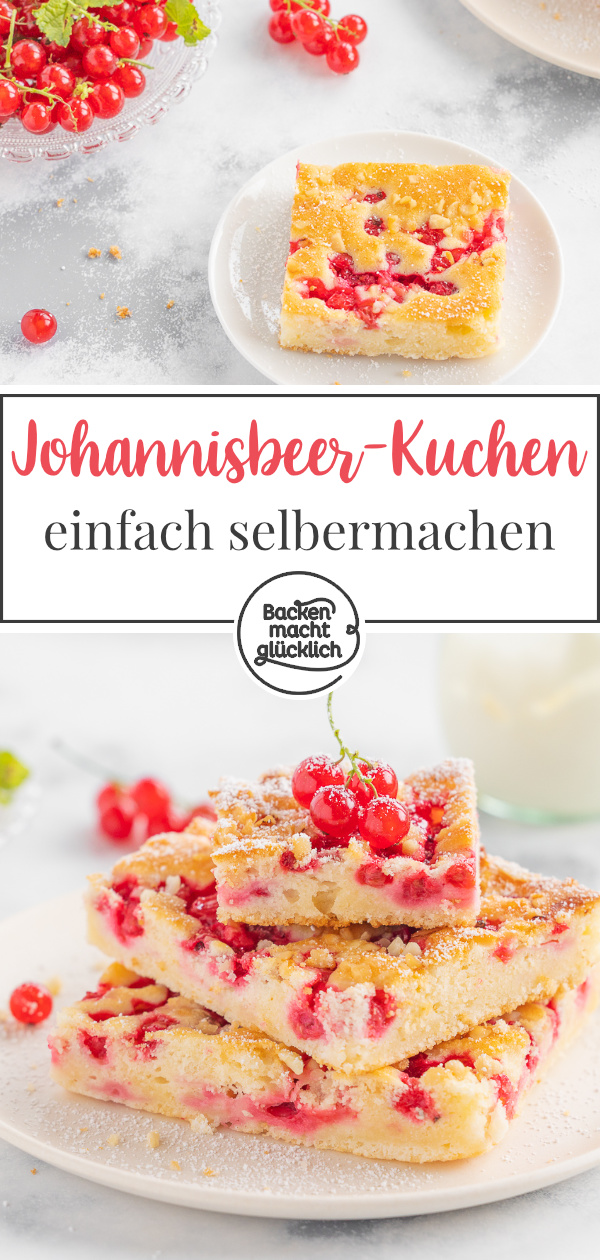 Dieser Johannisbeer-Kuchen ist die perfekte Kombination aus super saftigem Rührteig und säuerlichen Früchten. Der einfache Blechkuchen mit Johannisbeeren ist ein echtes Muss im Sommer.