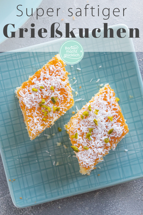Unglaublich saftiger, getränkter Rührkuchen mit Hartweizengrieß. Dieser Grießkuchen ist einfach zu backen & himmlisch lecker.