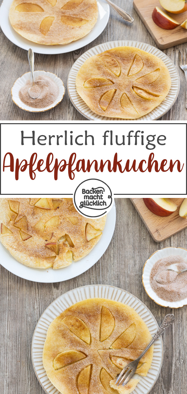 Diese Apfelpfannkuchen sind herrlich fluffig, einfach und schnell gemacht. Omas Pfannkuchen mit Äpfeln und Zimt kommen immer gut an.