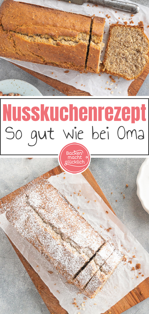 Omas einfaches Rezept für einen saftigen, flaumigen Haselnusskuchen. Aus gutem Grund ist der Nusskuchen ein so beliebter Klassiker!