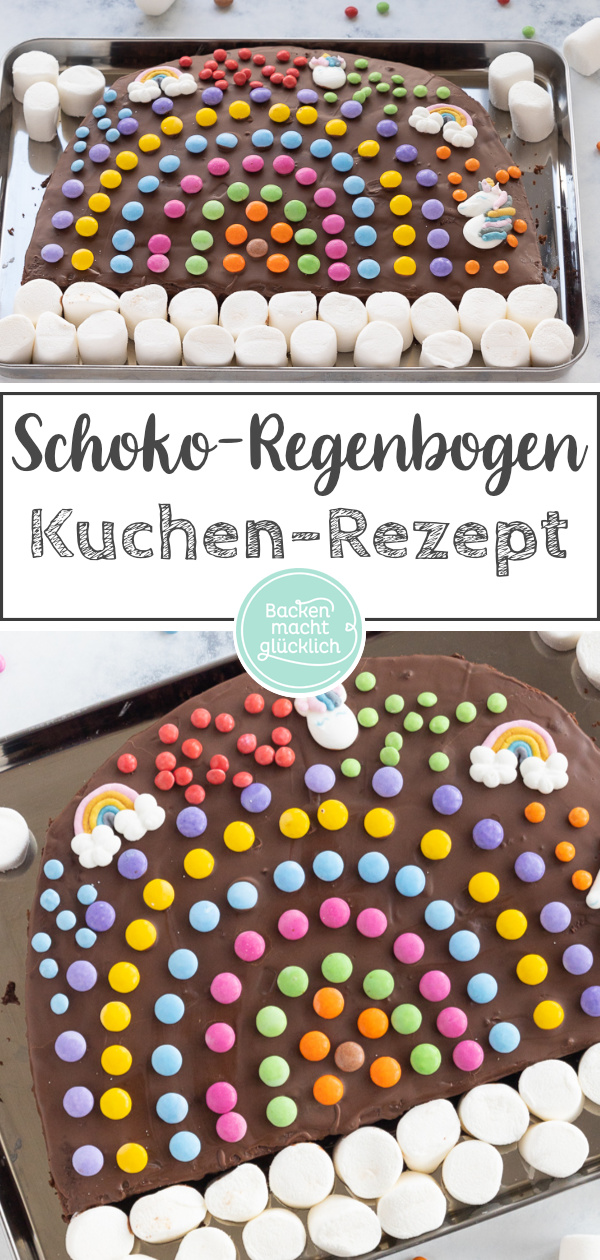 Einfacher, schneller Schoko-Regenbogenkuchen: saftig & lecker. Perfekt für den nächsten Kindergeburtstag.