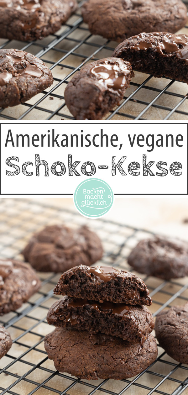 Vegane Schokocookies ohne Ei, Butter und Milch ♥ Einfach zu backen und himmlisch lecker. Am besten gleich testen!
