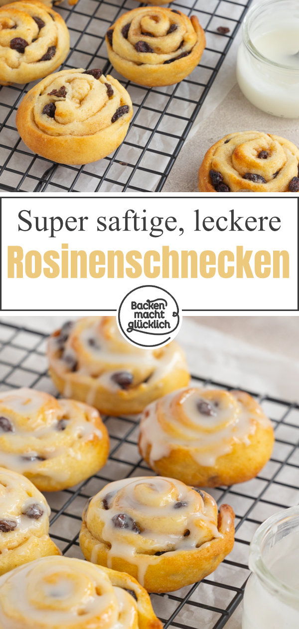 Saftige und fluffige Schnecken mit Rosinenfüllung, die durch Quark-Öl-Teig ganz ohne Gehzeit direkt gebacken werden können
