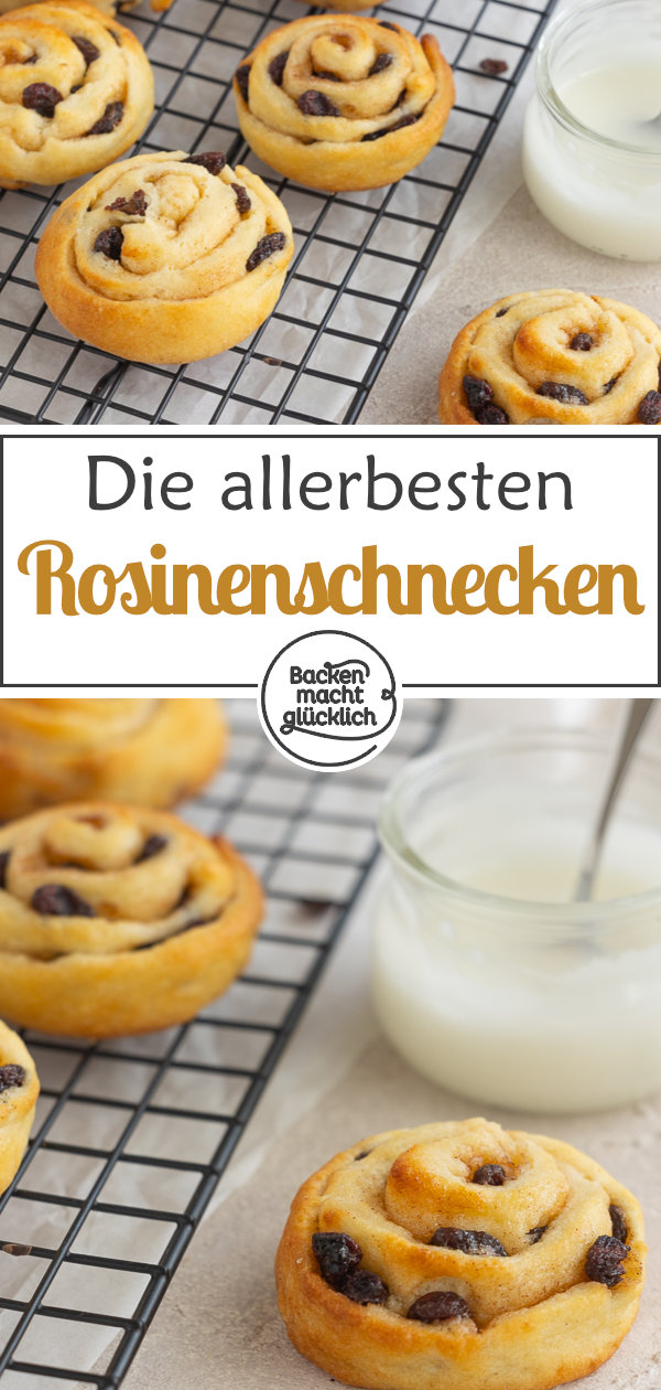 Saftige und fluffige Schnecken mit Rosinenfüllung, die durch Quark-Öl-Teig ganz ohne Gehzeit direkt gebacken werden können