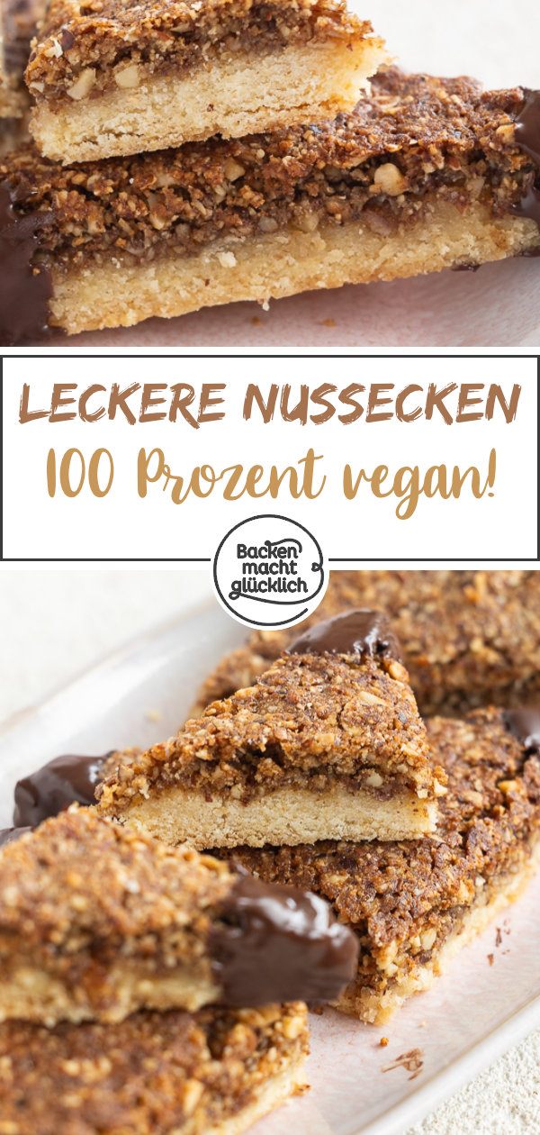 Super saftige vegane Nussecken ohne Ei, Butter, Milch und Spezialzutaten. Genauso köstlich wie der Klassiker.