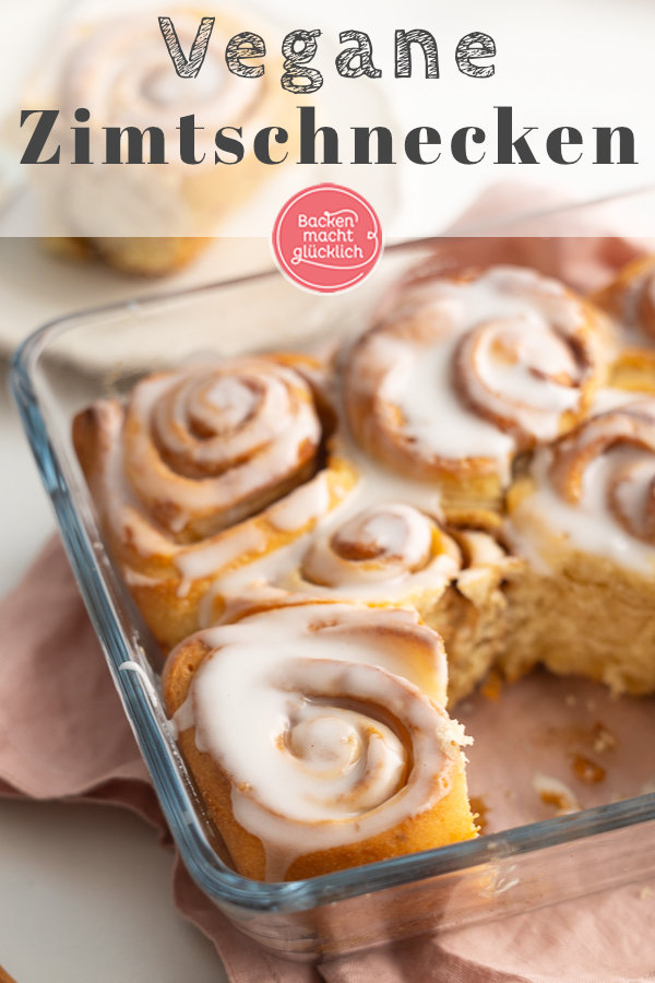Fluffige, saftige vegane Zimtschnecken aus Hefeteig. Super lecker, einfach zu backen, ohne Ei, Butter und Milch.