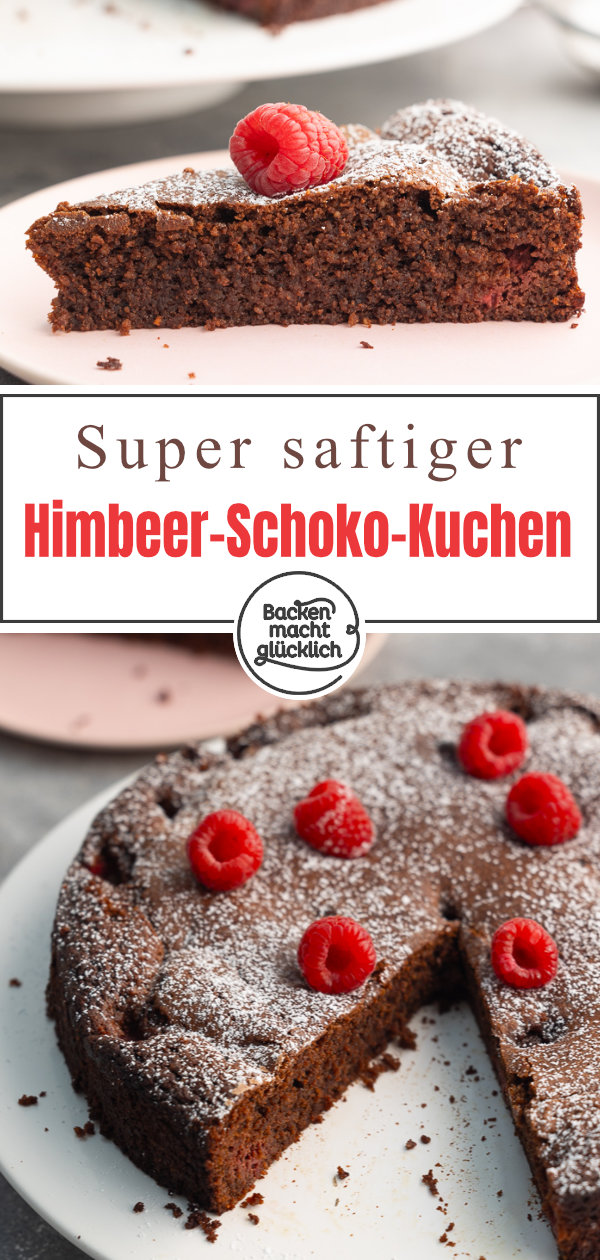 Saftiger Schokokuchen mit Himbeeren und R&uuml;hrteig: schnell und einfach. Diesen Himbeer-Schoko-Kuchen m&uuml;sst ihr testen.