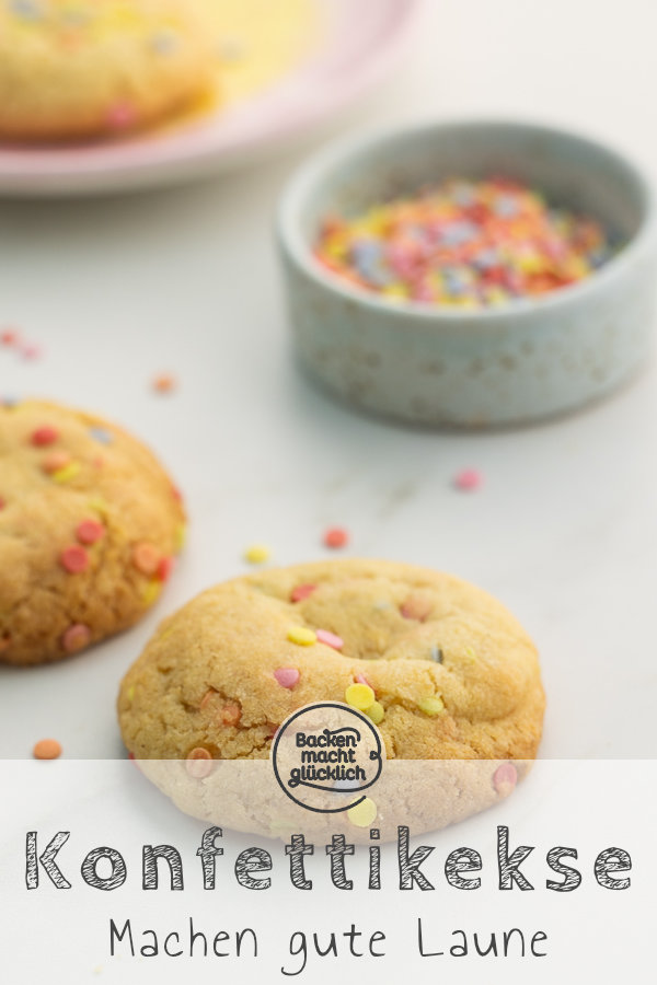 Konfetti-Cookies machen gute Laune! Diese Cookies mit bunten Streusel sind super einfach, schnell, lecker. Perfekt für Partys!