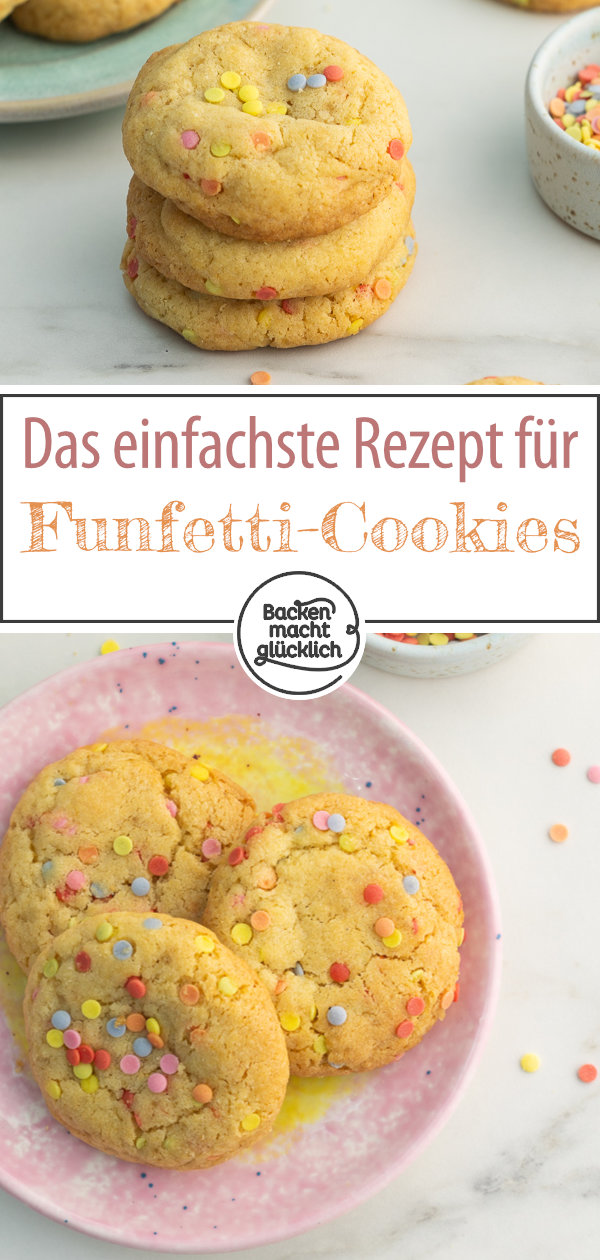 Konfetti-Cookies machen gute Laune! Diese Cookies mit bunten Streusel sind super einfach, schnell, lecker. Perfekt für Partys!