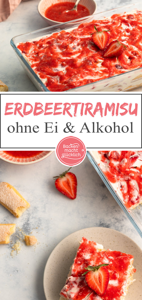 Unser einfaches Tiramisu mit Erdbeeren ist das perfekte Sommerdessert f&uuml;r die ganze Familie: ohne Ei, schnell & einfach vorbereitet.
